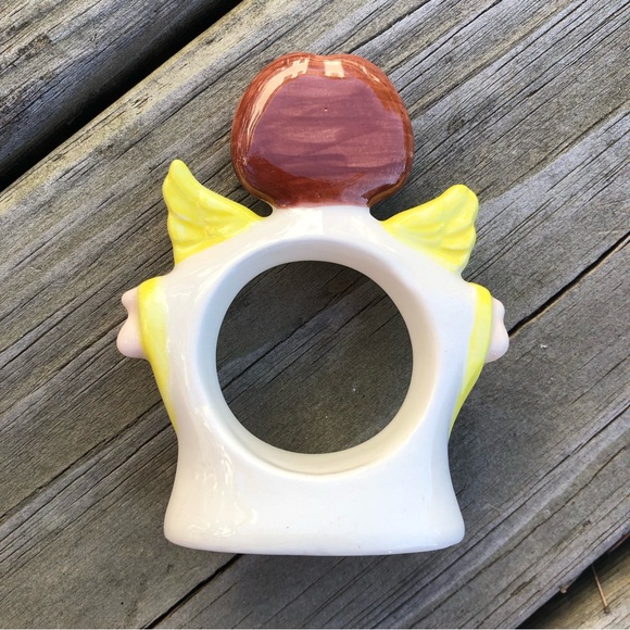 4 vintage ceramic ANGEL NAPKIN HOLDERS / RINGS Christmas Holiday Hand Painted - Picture 4 of 5